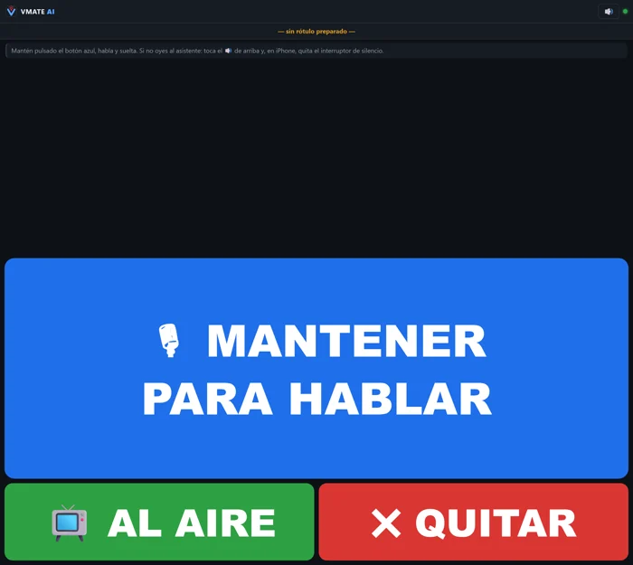 Vista móvil de VMate AI con el botón grande de mantener para hablar